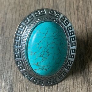 NWOT Rare Retro Tibet Silver Oval Howlite TurquoiseRing